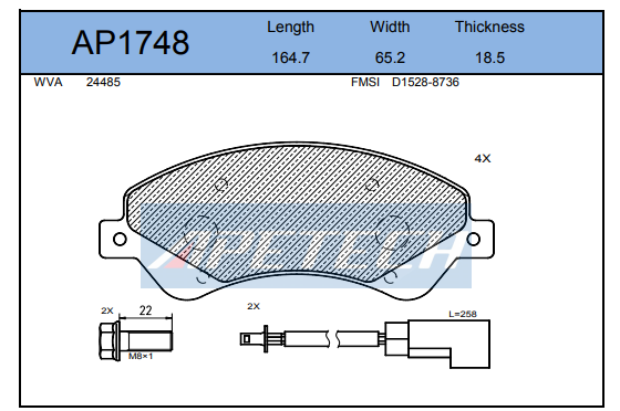 FORD TRANSIT DİSK BALATA ÖN AP1748 V347 ÖNDEN ÇEKER