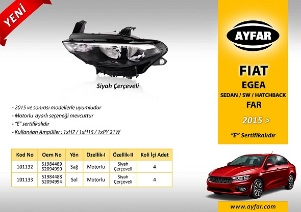 FIAT EGEA FAR SAĞ 101132 EGEA 15-> MOTORLU SİYAH ÇERÇEVELİ