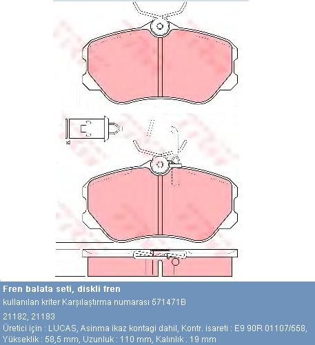 ALFA ROMEO ALFA164 DİSK BALATA ÖN 571471B XM FİŞLİ