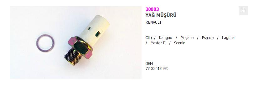 OPEL ARENA YAĞ MÜŞÜRÜ 20003 CLIO KANGO MEGANE YENİ MODEL 7700417970