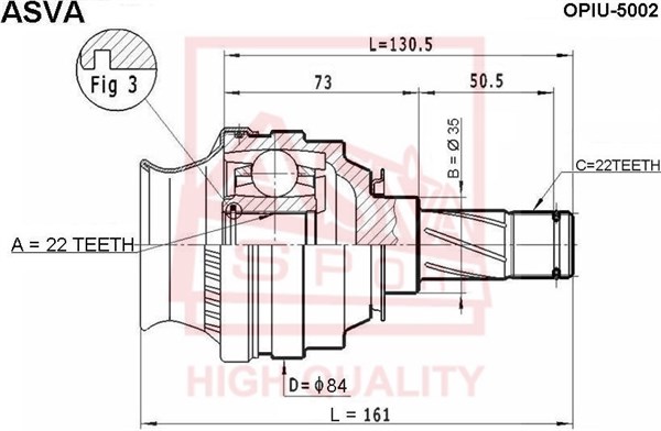 OPEL VECTRA AKS KAFASI İÇ AKS0130 VECTRA A 1.4 22X22X35 UZUNLUK 130,6mm 88-95