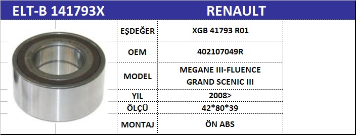 RENAULT FLUENCE AKS BİLYASI ÖN B141793X FLUENCE MEGANE-III