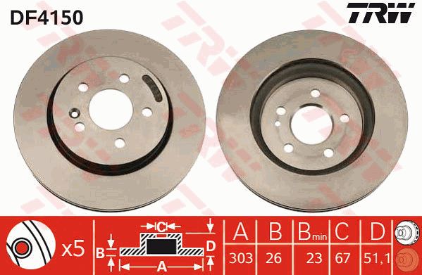 MERCEDES ML230 DİSK AYNASI ÖN FD24630C W163 M SERİSİ (98-05) (KAPLAMALI) ÇAP:303MM