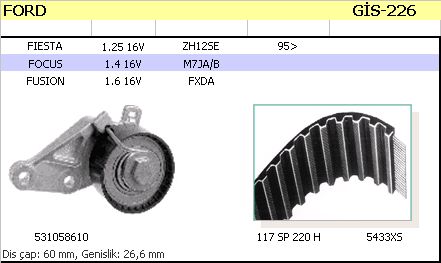 FORD FIESTA EKSANTRİK GERGİ KİTİ GİS226 FIESTA 1.25 16V