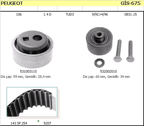 CITROEN AX TRİGER SETİ GİS 675 P106 (92-96) 1.4D K9Y