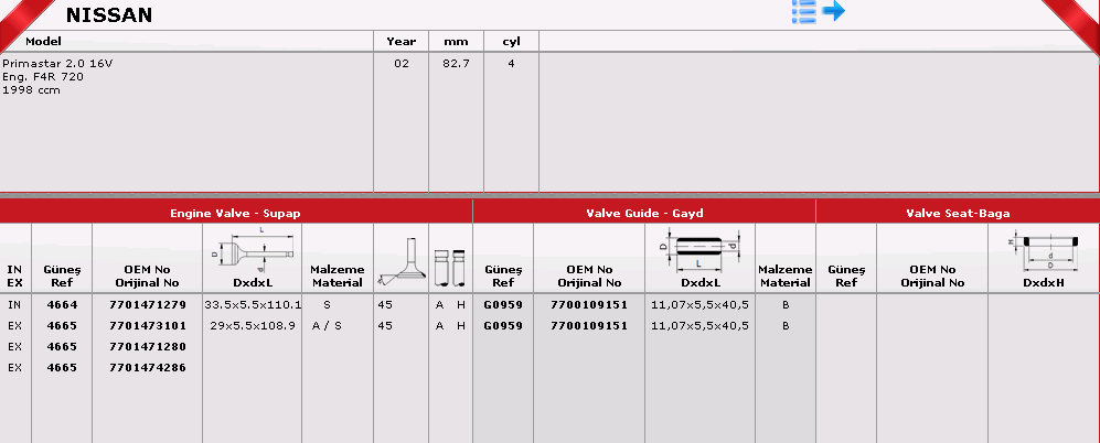 OPEL VIVARO SİBOP GAYDI G0959 MEGANE 1.4 1.6 2.0 16V