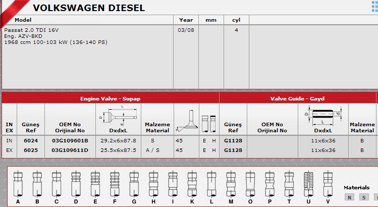 VOLKSWAGEN PASSAT SİBOP GAYDI G1128 PASSAT 2.0 TDI 16V IN 8 EX 8