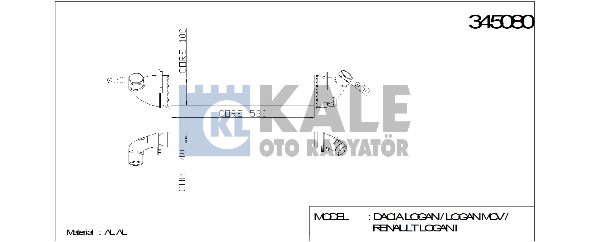 DACIA LOGAN TURBO RADYATÖRÜ 345080 LOGAN MCV 04-> SANDERO 08-> 1.5DCI K9K