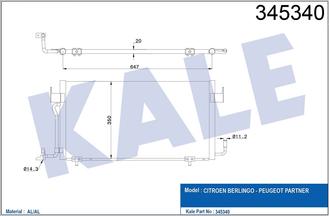 CITROEN BERLINGO KLİMA RADYATÖRÜ 345340 PARTNER 96>BERLINGO 96> XSARA (97 00) 1.8D 1.9D DW8 XUD9