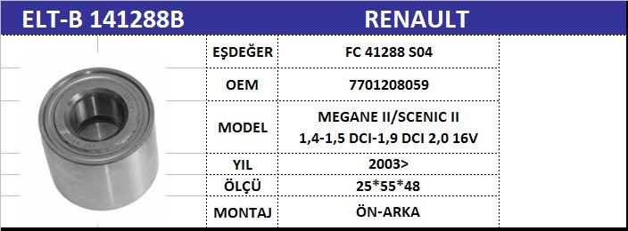 RENAULT FLUENCE AKS BİLYASI ARKA VKBC20085 MEGANE-II FLUENCE SCENIC-II (02-) BTH1250