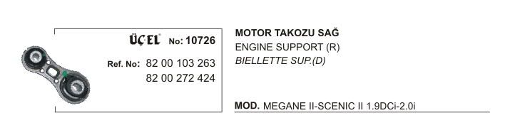 RENAULT MEGANE MOTOR TAKOZU SAĞ 10726 MEGANE-II SCENIC-II 1.9 DCI 2.0-16V 8200103263 8200272424