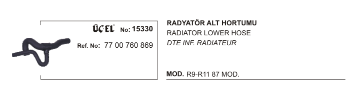 RENAULT R11 RADYATÖR HORTUMU ALT 15330 R9 R11 7700760869