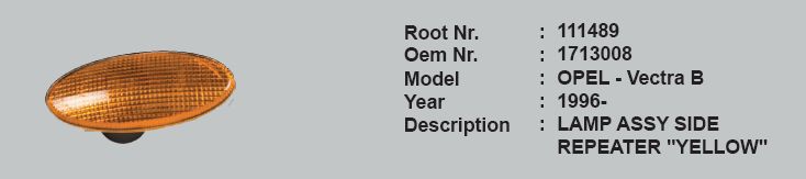 OPEL VECTRA ÇAMURLUK SİNYALİ SAĞ SOL 1713008 111489 VECTRA-B (96-) (SARI)